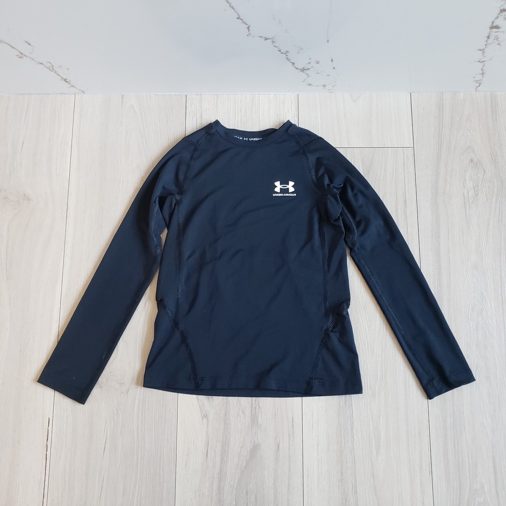 Under Armour HeatGear Long Sleeve Shirt Boys Small Black Fitted Base Layer